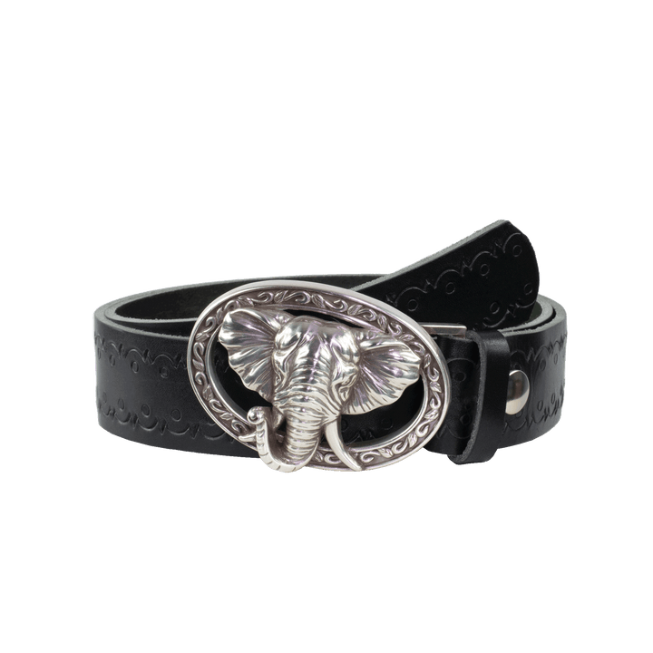 Ledergürtel mit Schnalle Elefant schwarz Lochwelle#farbe_schwarz