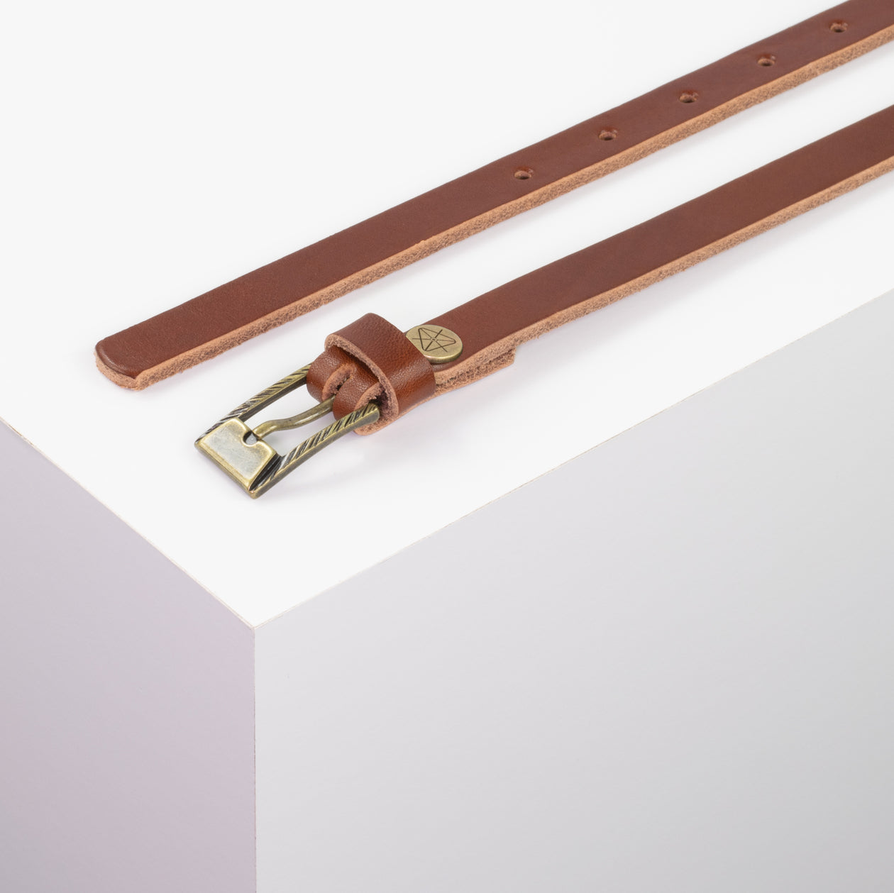 Ledergürtel 1,5cm mit Schnalle Kairo messing cognac ohne Muster