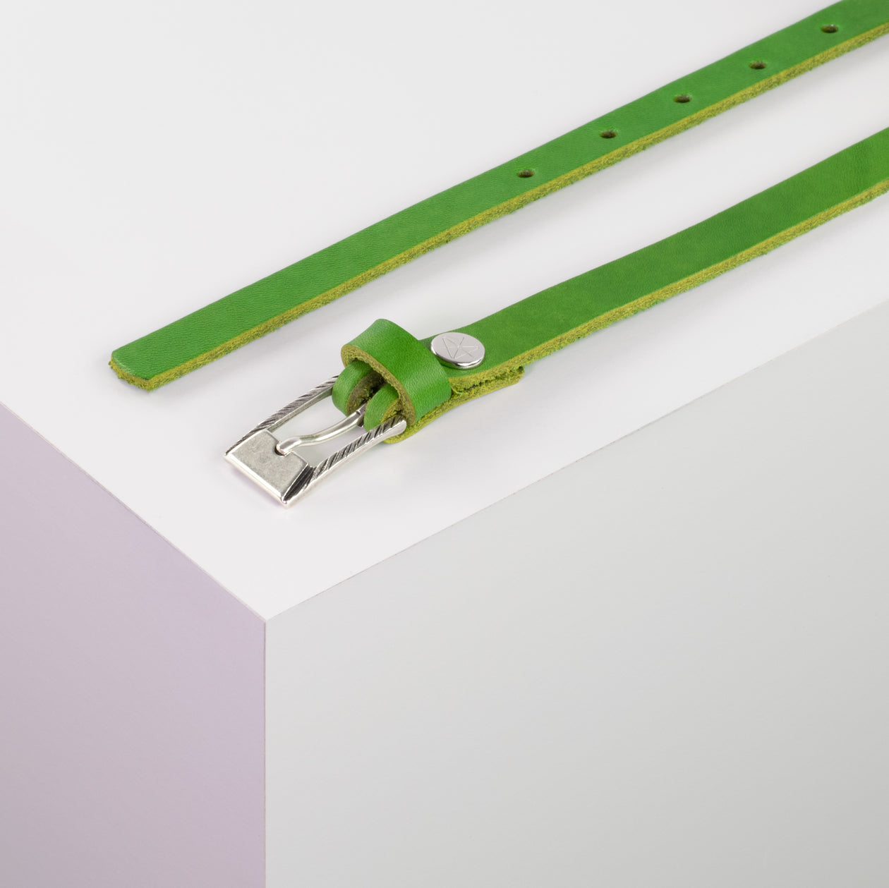 Ledergürtel 1,5cm mit Schnalle Kairo silber apfelgrün ohne Muster