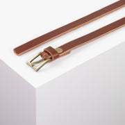 Ledergürtel 1,5cm mit Schnalle Brisbane messing matt cognac ohne Muster