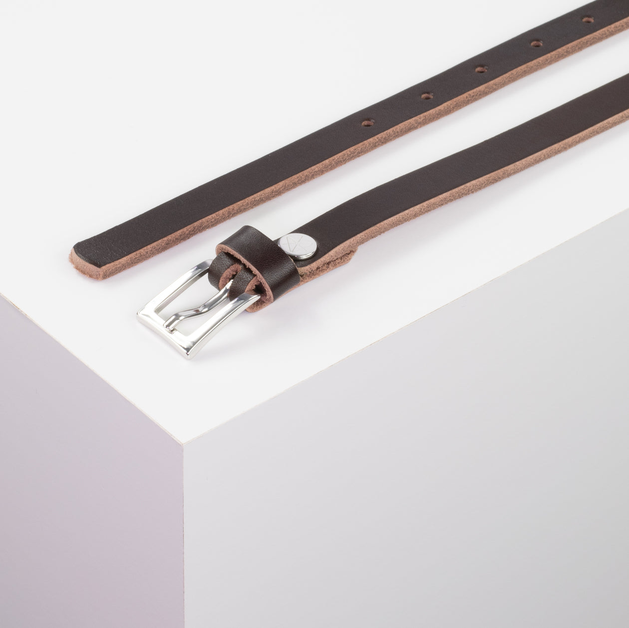 Ledergürtel 1,5cm mit Schnalle Brisbane silber glänzend dunkelbraun ohne Muster