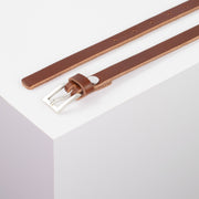 Ledergürtel 1,5cm mit Schnalle Brisbane silber matt cognac ohne Muster