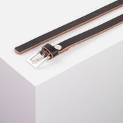 Ledergürtel 1,5cm mit Schnalle Brisbane silber matt dunkelbraun ohne Muster