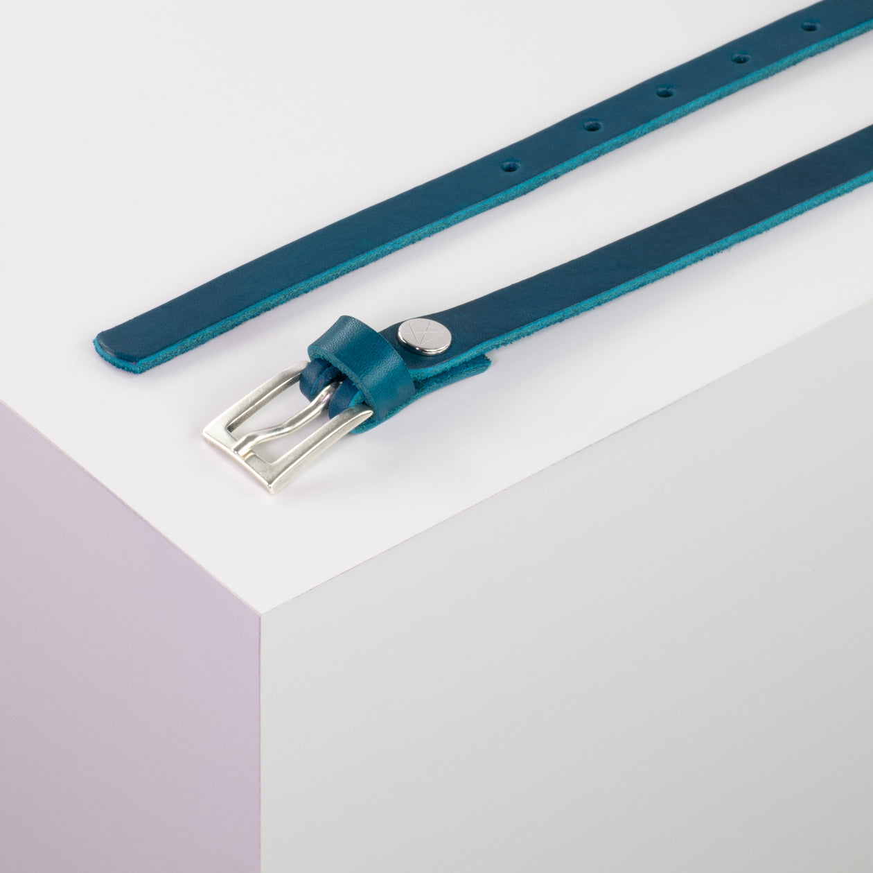 Ledergürtel 1,5cm mit Schnalle Brisbane silber matt petrol ohne Muster