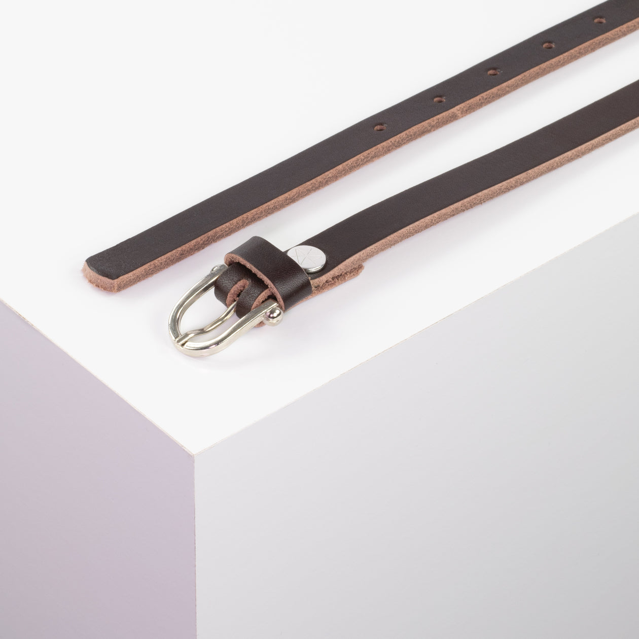 Ledergürtel 1,5cm mit Schnalle Hufeisen silber dunkelbraun ohne Muster