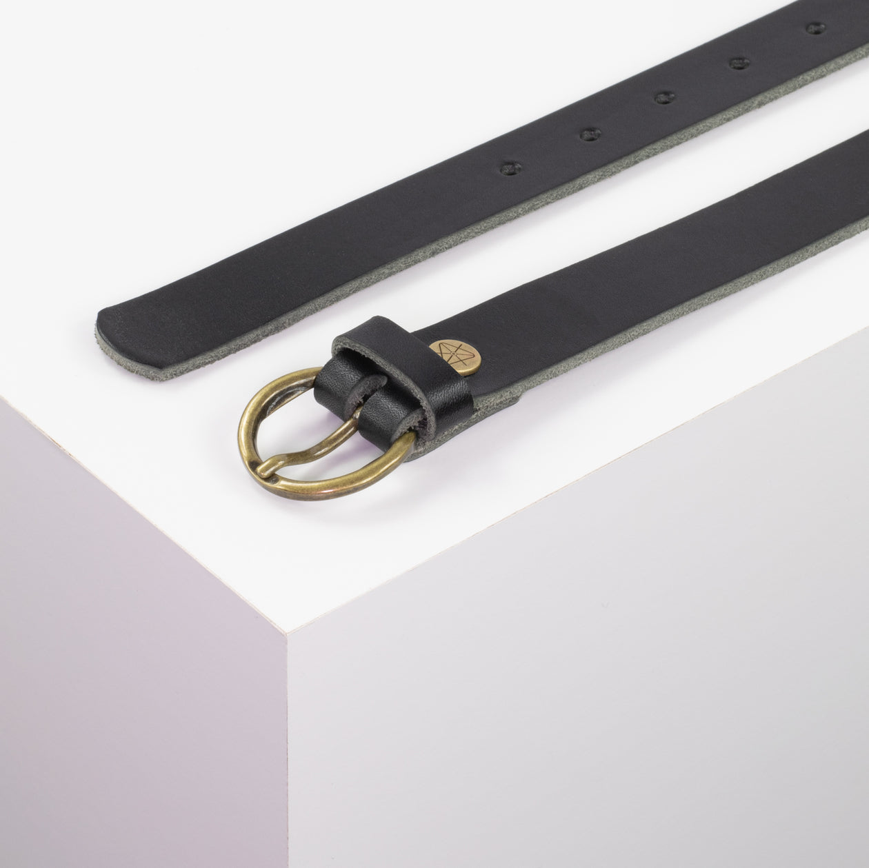 Ledergürtel 2,5cm mit Schnalle Oslo messing schwarz ohne Muster