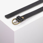 Ledergürtel 2,5cm mit Schnalle Oslo messing schwarz ohne Muster