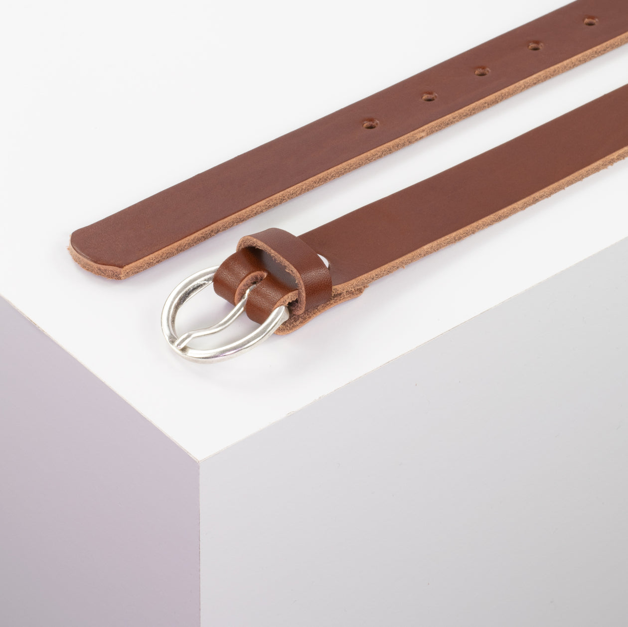 Ledergürtel 2,5cm mit Schnalle Oslo silber cognac ohne Muster