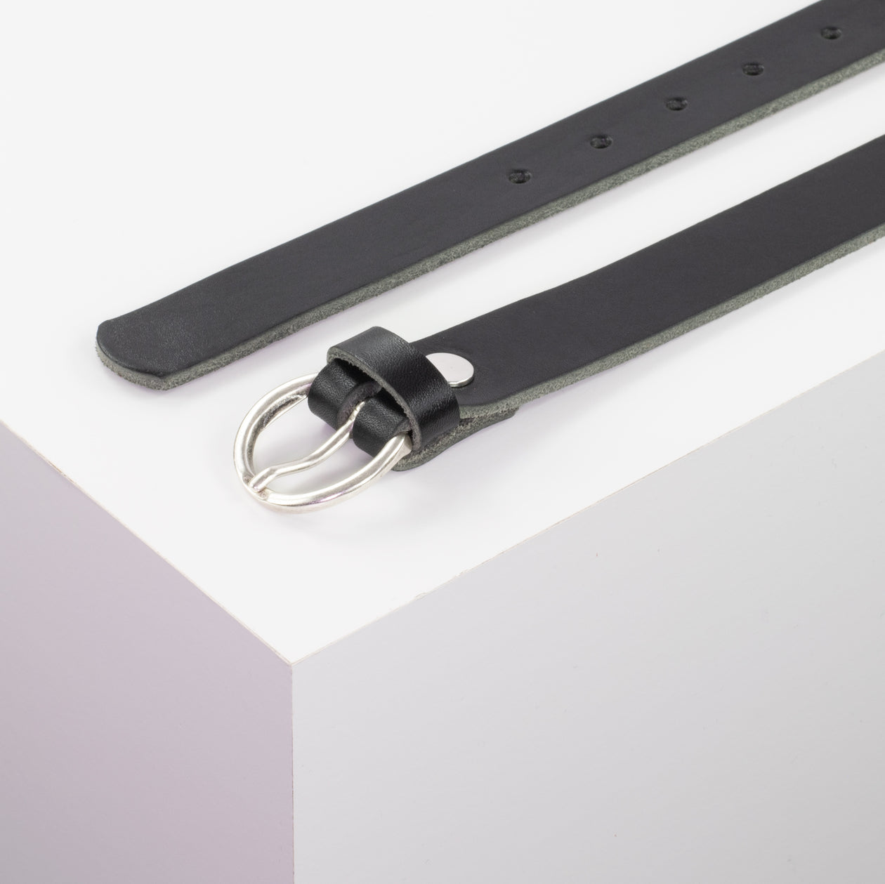 Ledergürtel 2,5cm mit Schnalle Oslo silber schwarz ohne Muster