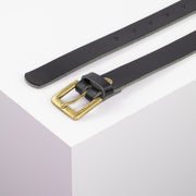 Ledergürtel 2,5cm mit Schnalle Tarifa Messing schwarz ohne Muster