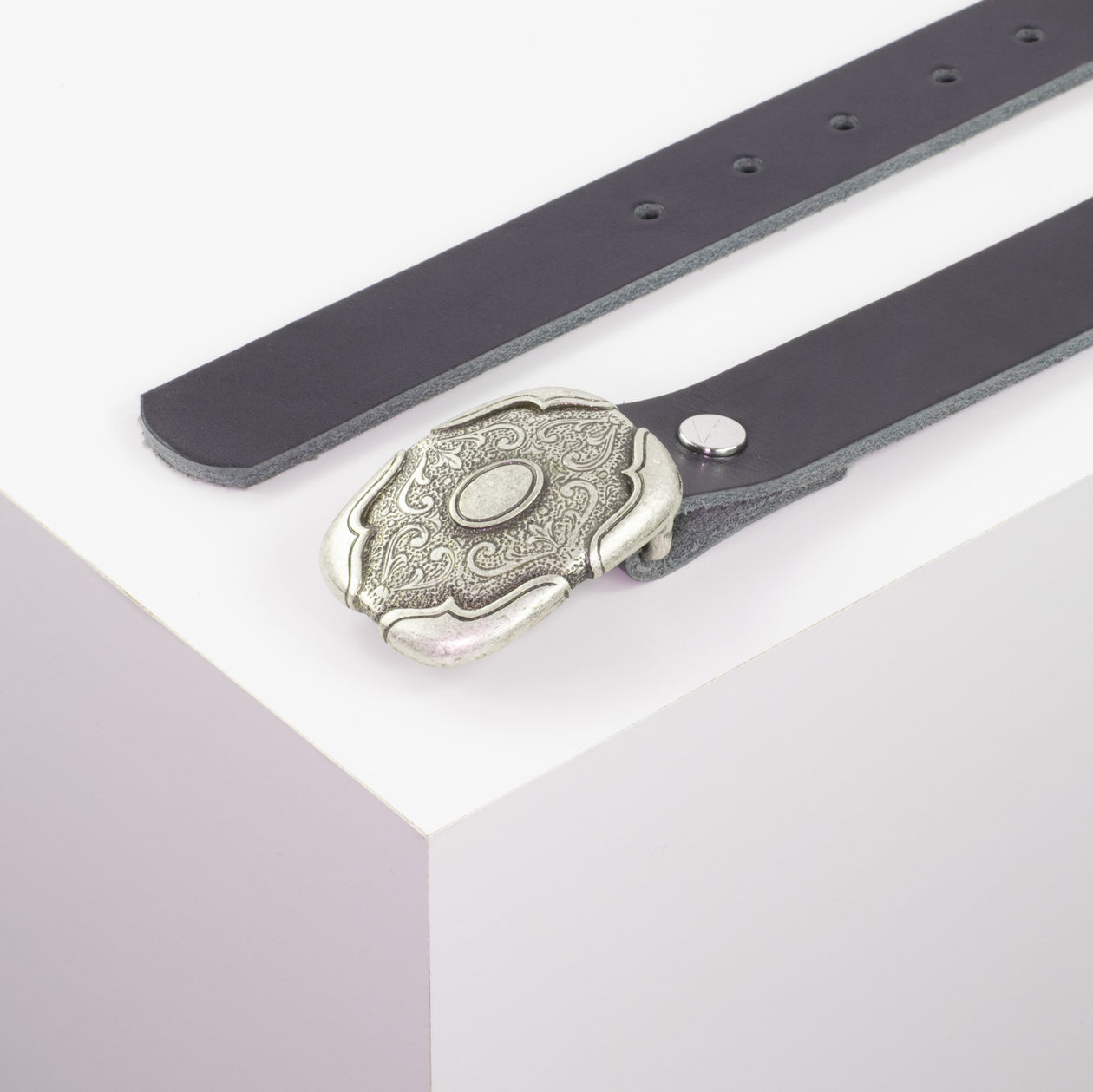 Ledergürtel 3cm mit Schnalle Blume eckig navi ohne Muster