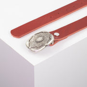 Ledergürtel 3cm mit Schnalle Blume eckig rot ohne Muster