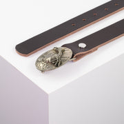 Ledergürtel 3cm mit Schnalle Hirsch springend dunkelbraun ohne Muster