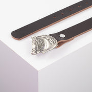 Ledergürtel 3cm mit Schnalle Pferdekopf dunkelbraun ohne Muster