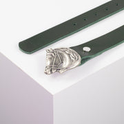 Ledergürtel 3cm mit Schnalle Pferdekopf grün ohne Muster