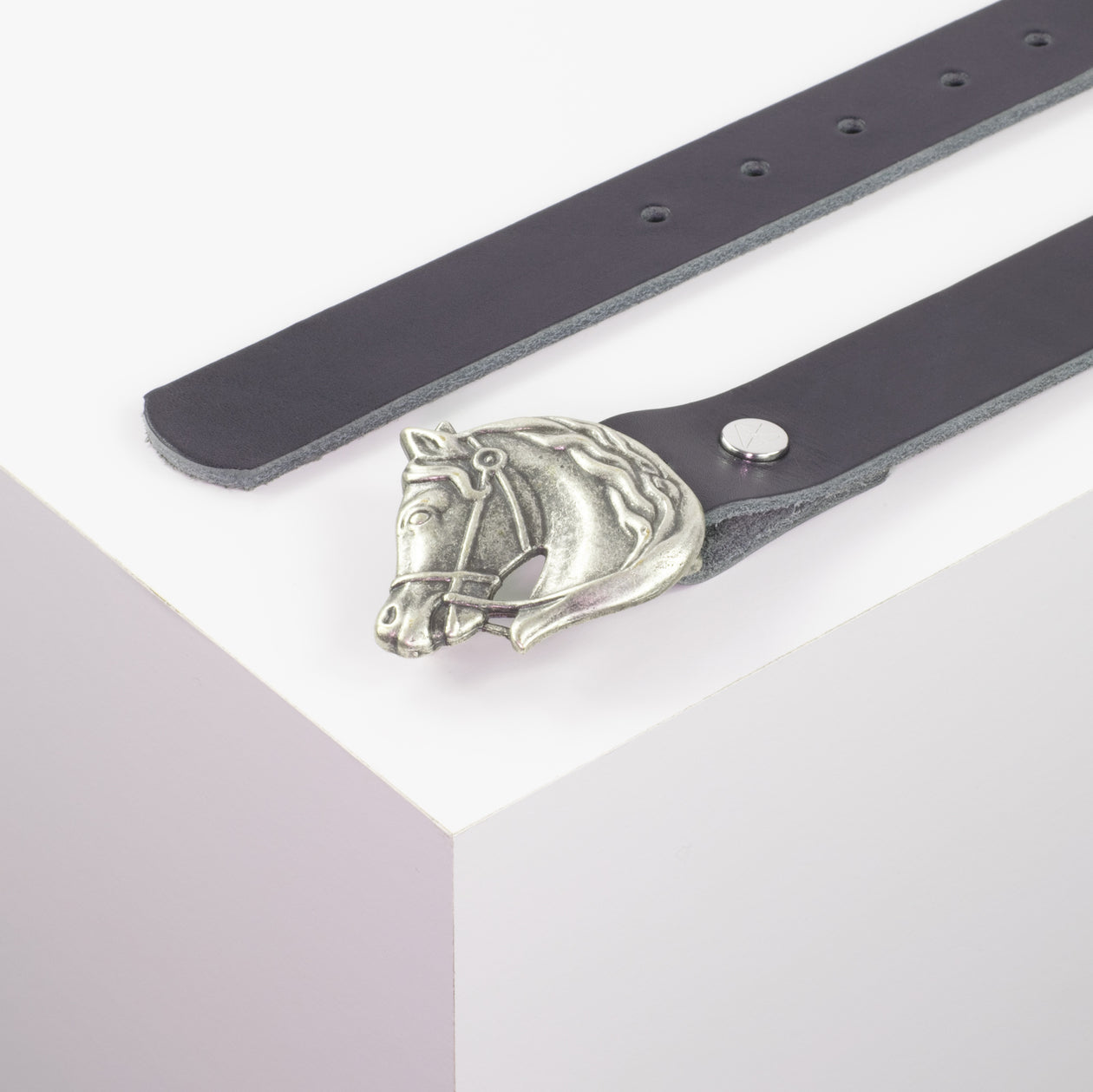 Ledergürtel 3cm mit Schnalle Pferdekopf navi ohne Muster