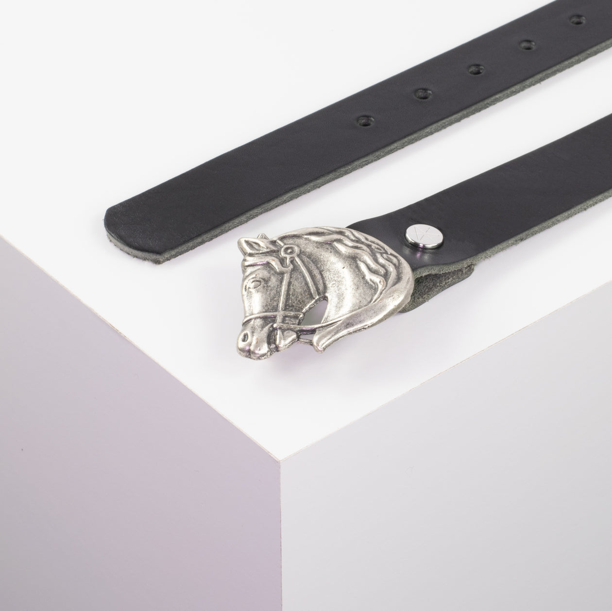 Ledergürtel 3cm mit Schnalle Pferdekopf schwarz ohne Muster