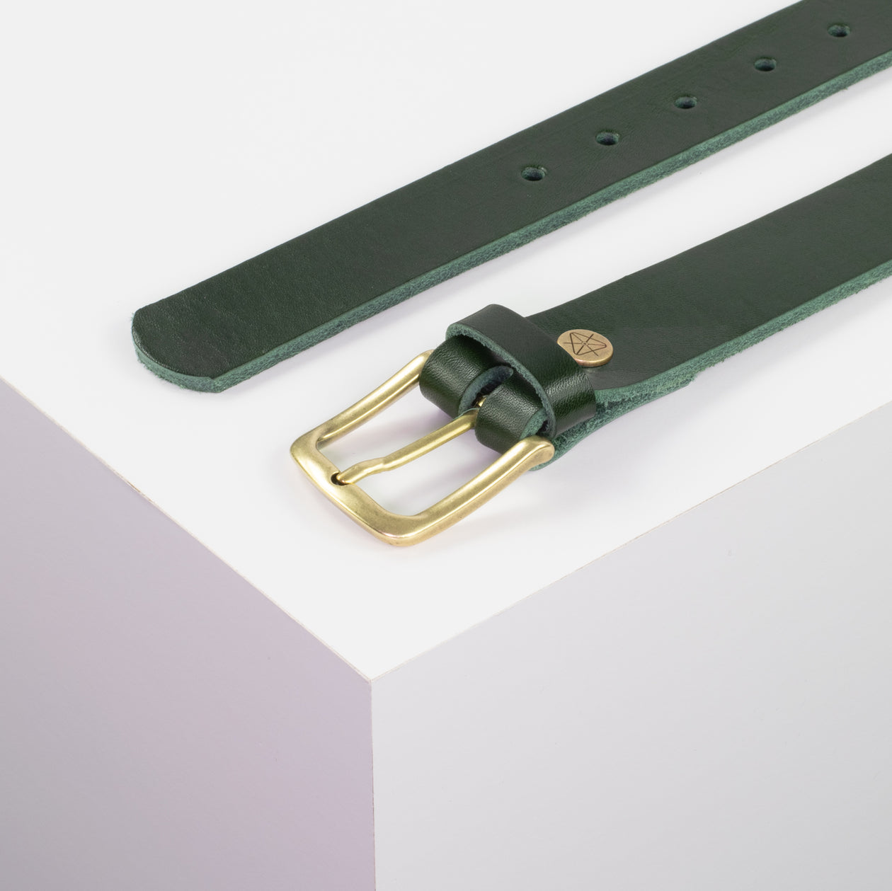 Ledergürtel 3cm mit Schnalle Liverpool messing grün ohne Muster