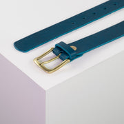 Ledergürtel 3cm mit Schnalle Liverpool messing petrol ohne Muster