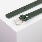 Ledergürtel 3cm mit Schnalle Liverpool silber matt grün ohne Muster