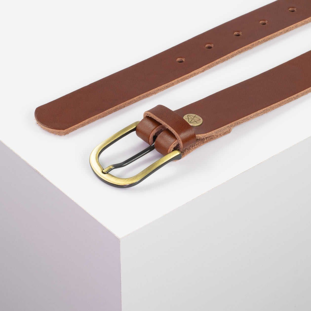 Ledergürtel 3cm mit Schnalle Nizza messing cognac ohne Muster