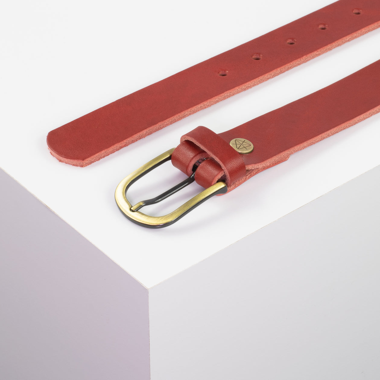 Ledergürtel 3cm mit Schnalle Nizza messing rot ohne Muster