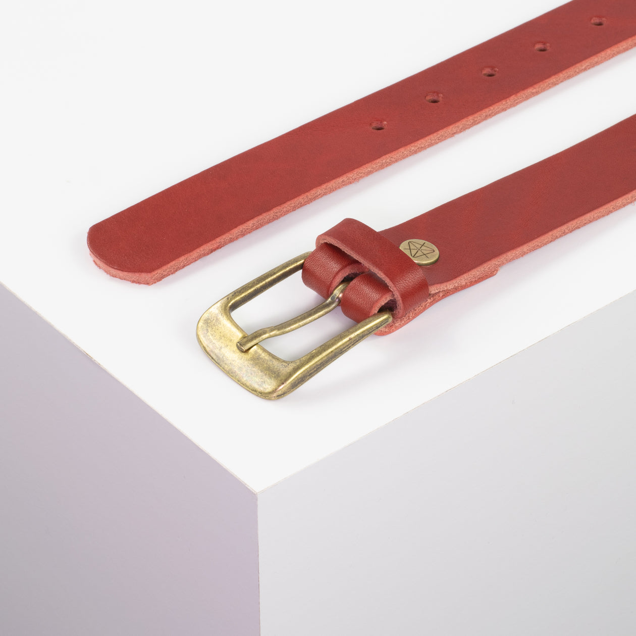 Ledergürtel 3cm mit Schnalle Brüssel messing rot ohne Muster