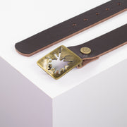 Ledergürtel 3,5cm mit Schnalle Vesuvio messing dunkelbraun ohne Muster