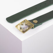 Ledergürtel 3,5cm mit Schnalle Vesuvio messing grün ohne Muster