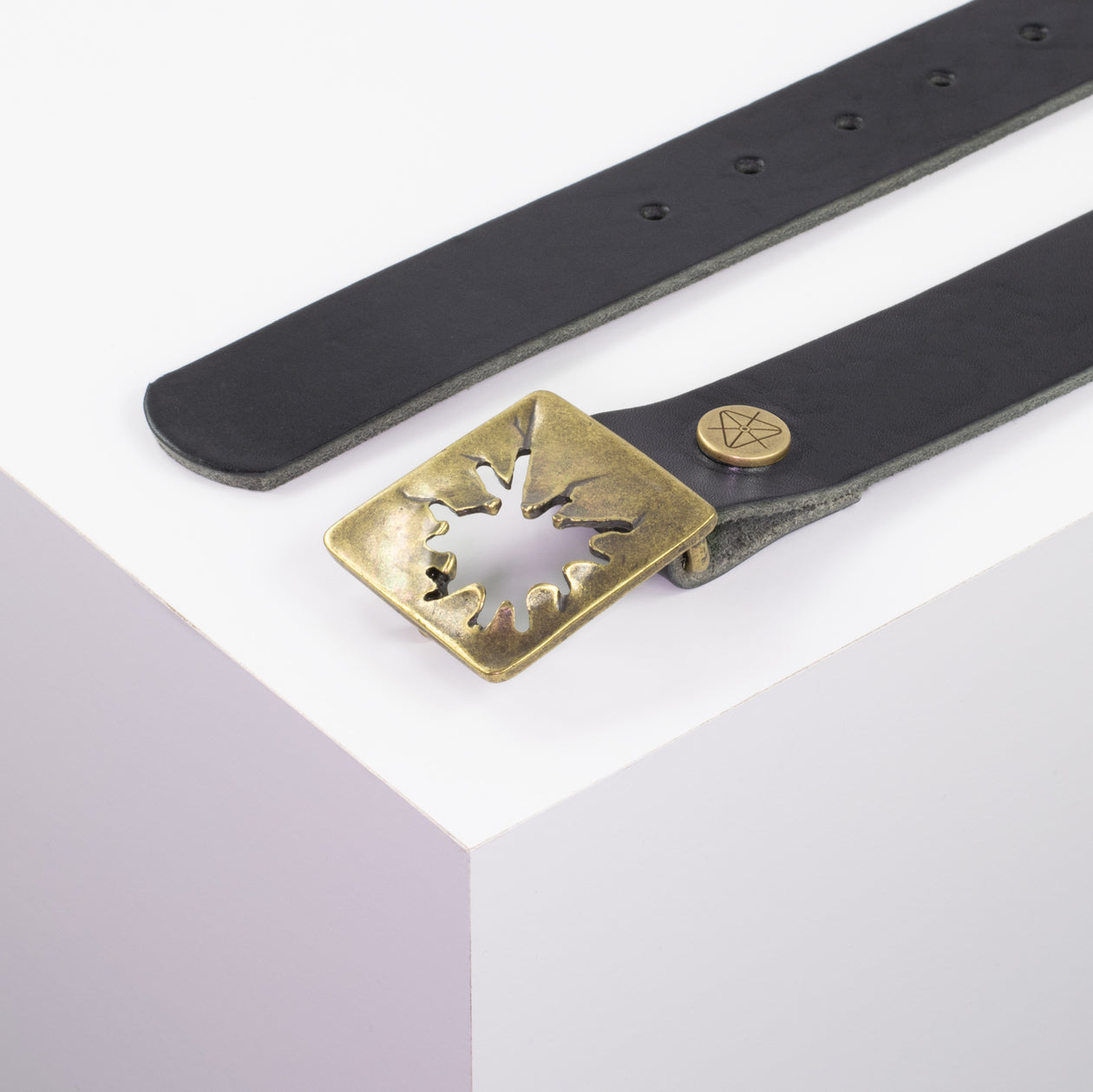 Ledergürtel 3,5cm mit Schnalle Vesuvio messing schwarz ohne Muster