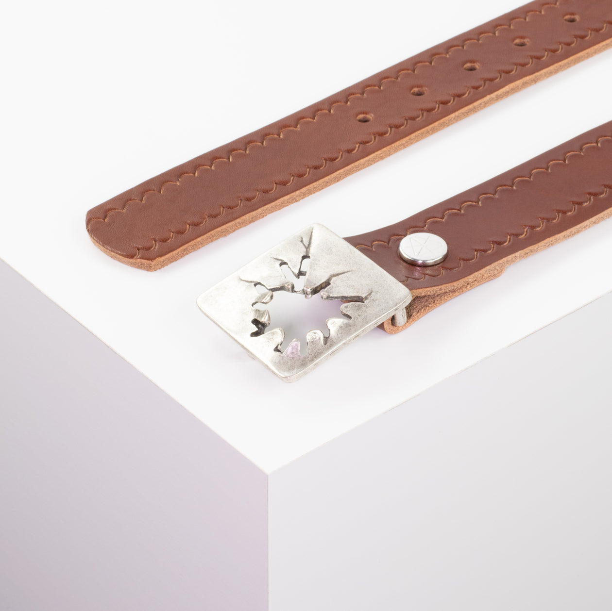 Ledergürtel 3,5cm mit Schnalle Vesuvio silber cognac kleine Welle