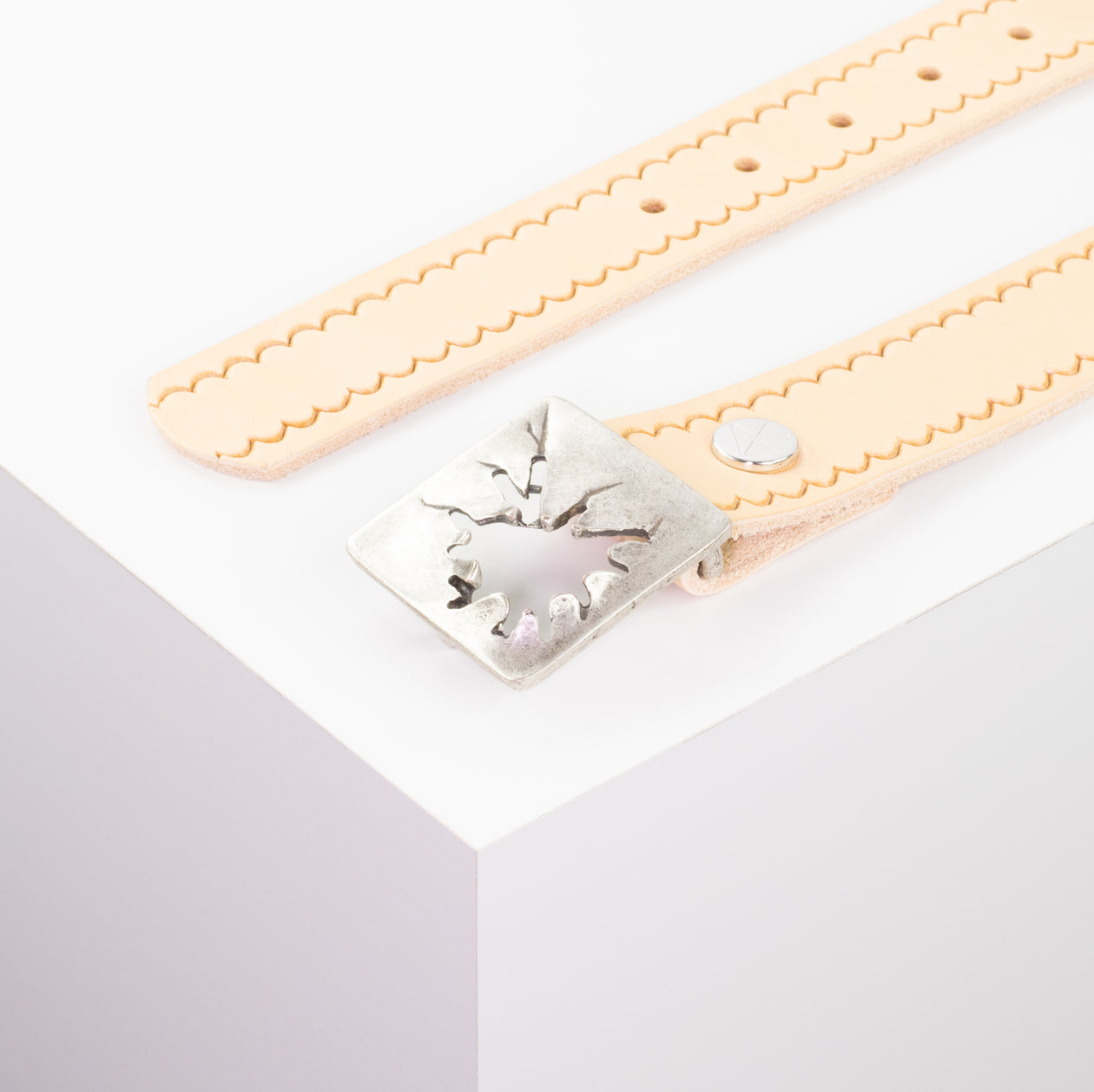 Ledergürtel 3,5cm mit Schnalle Vesuvio silber natur kleine Welle