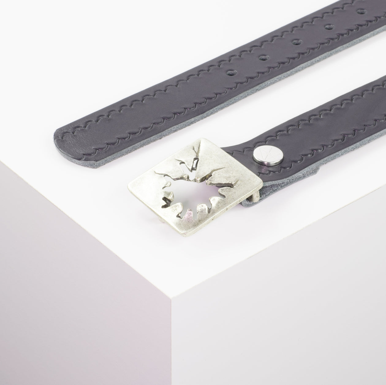 Ledergürtel 3,5cm mit Schnalle Vesuvio silber navi kleine Welle