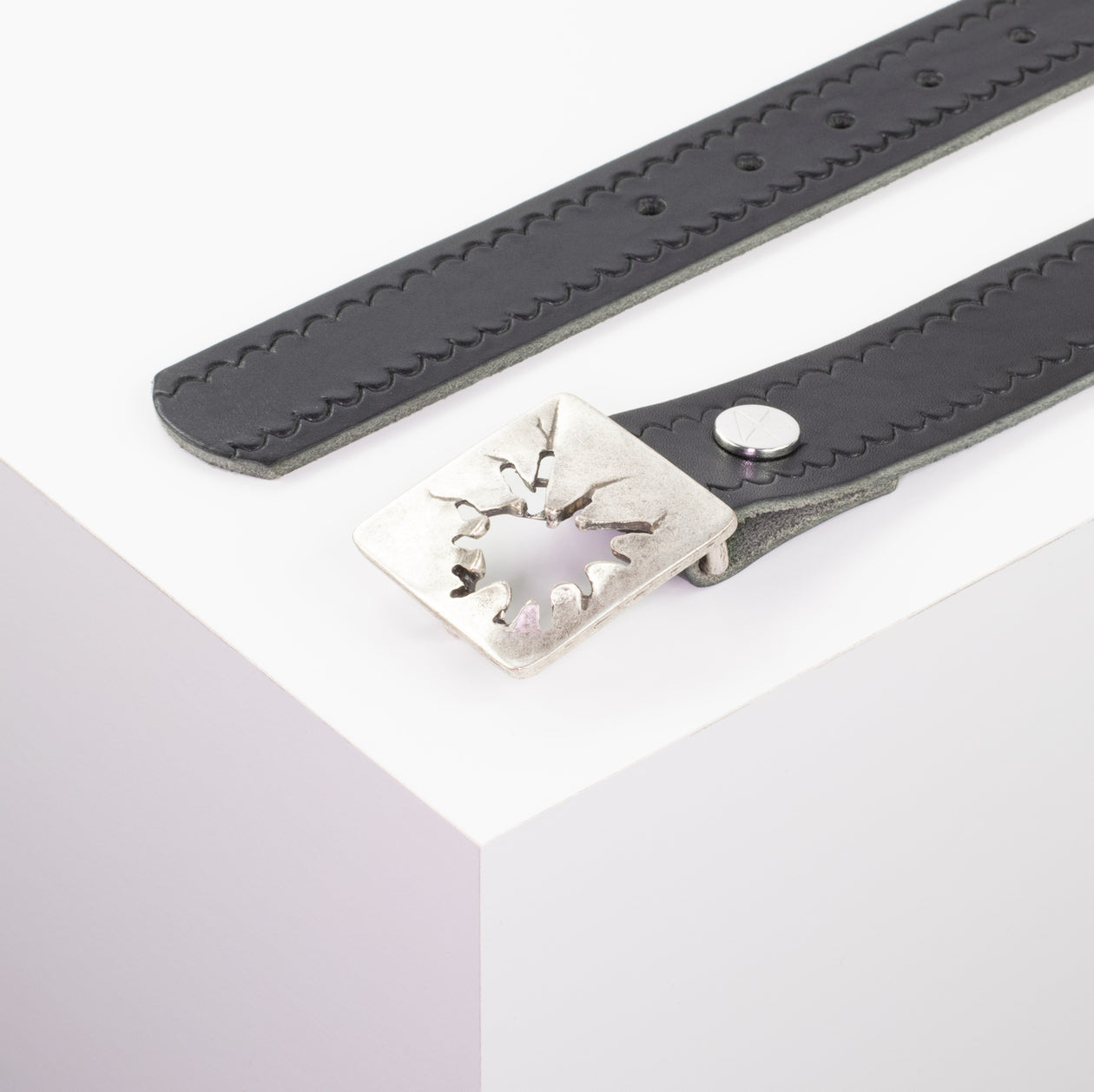 Ledergürtel 3,5cm mit Schnalle Vesuvio silber schwarz kleine Welle