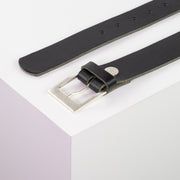 Ledergürtel 3,5cm mit Schnalle Porto silber schwarz ohne Muster