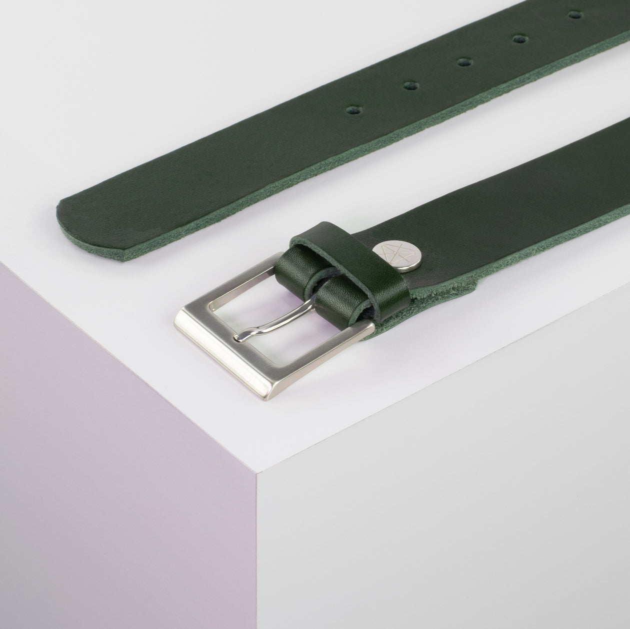 Ledergürtel 3,5cm mit Schnalle Helsinki silber glänzend grün ohne Muster