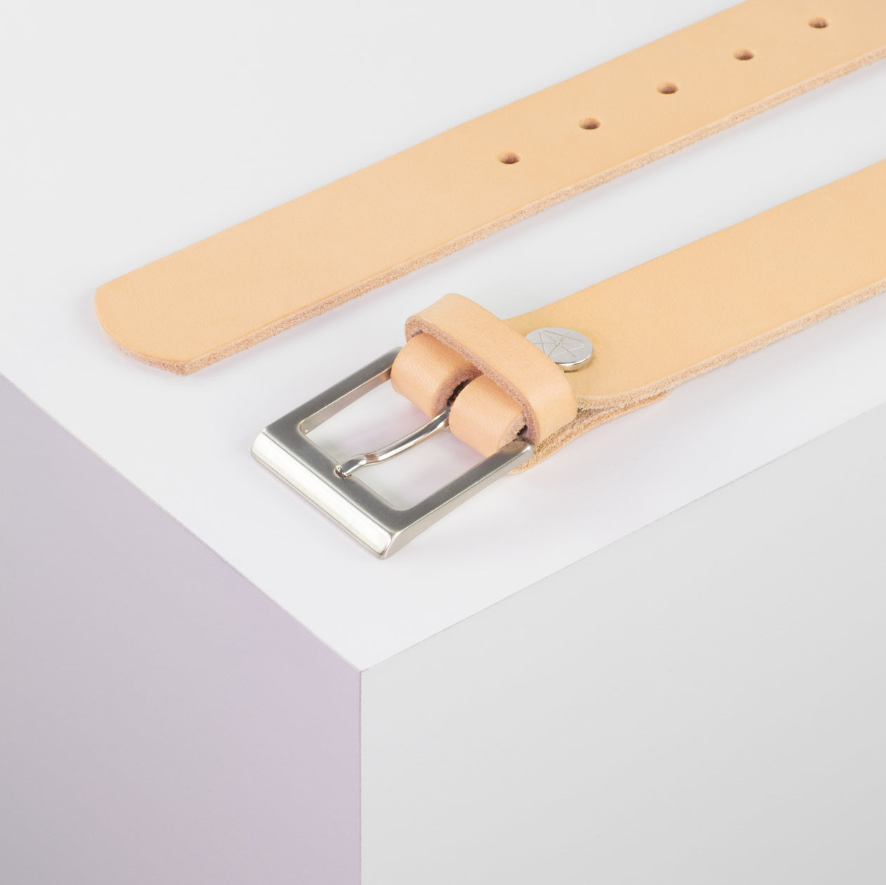 Ledergürtel 3,5cm mit Schnalle Helsinki silber glänzend natur ohne Muster