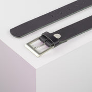 Ledergürtel 3,5cm mit Schnalle Helsinki silber glänzend navi ohne Muster