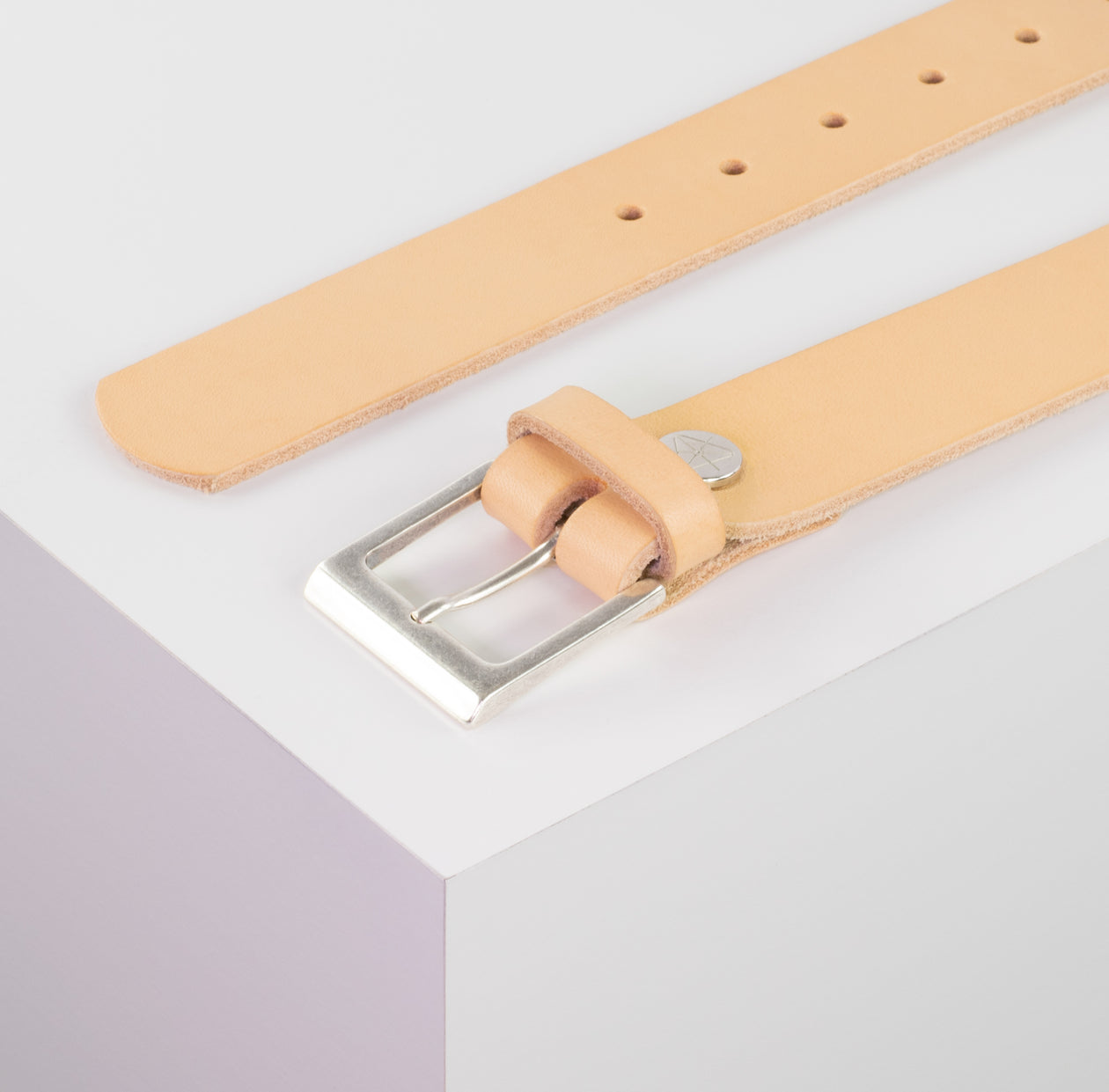 Ledergürtel 3,5cm mit Schnalle Helsinki silber matt natur ohne Muster