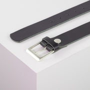 Ledergürtel 3,5cm mit Schnalle Helsinki silber matt navi ohne Muster