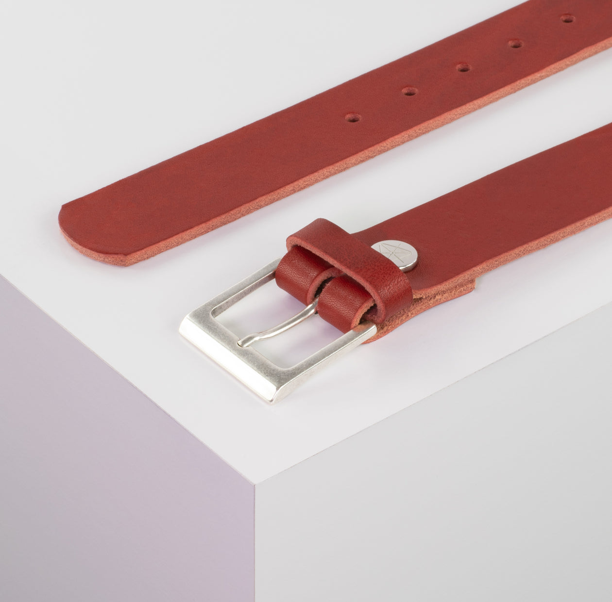 Ledergürtel 3,5cm mit Schnalle Helsinki silber matt rot ohne Muster