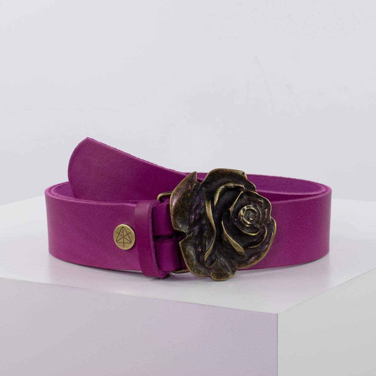 Ledergürtel 4cm mit Schnalle Rose messing pink ohne Muster