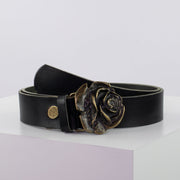 Ledergürtel 4cm mit Schnalle Rose messing schwarz ohne Muster