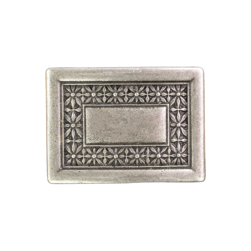 Gürtelschnalle 4cm Blume rechteckig silber