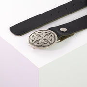 Ledergürtel 4cm mit Schnalle Gordischer Knoten rund silber schwarz ohne Muster