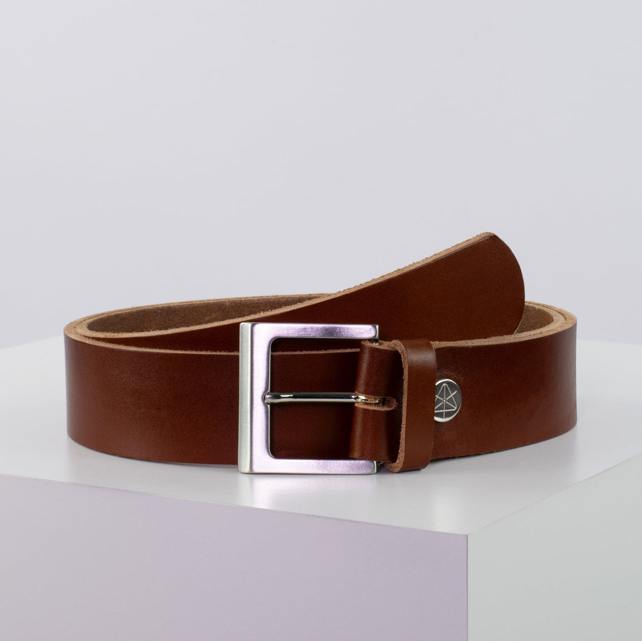 Ledergürtel 4cm mit Schnalle Graz silber glänzend cognac ohne Muster