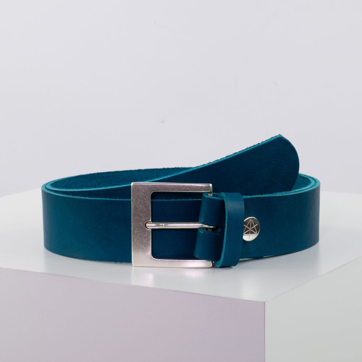 Ledergürtel 4cm mit Schnalle Odessa silber petrol ohne Muster