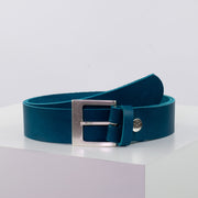 Ledergürtel 4cm mit Schnalle Odessa silber petrol ohne Muster