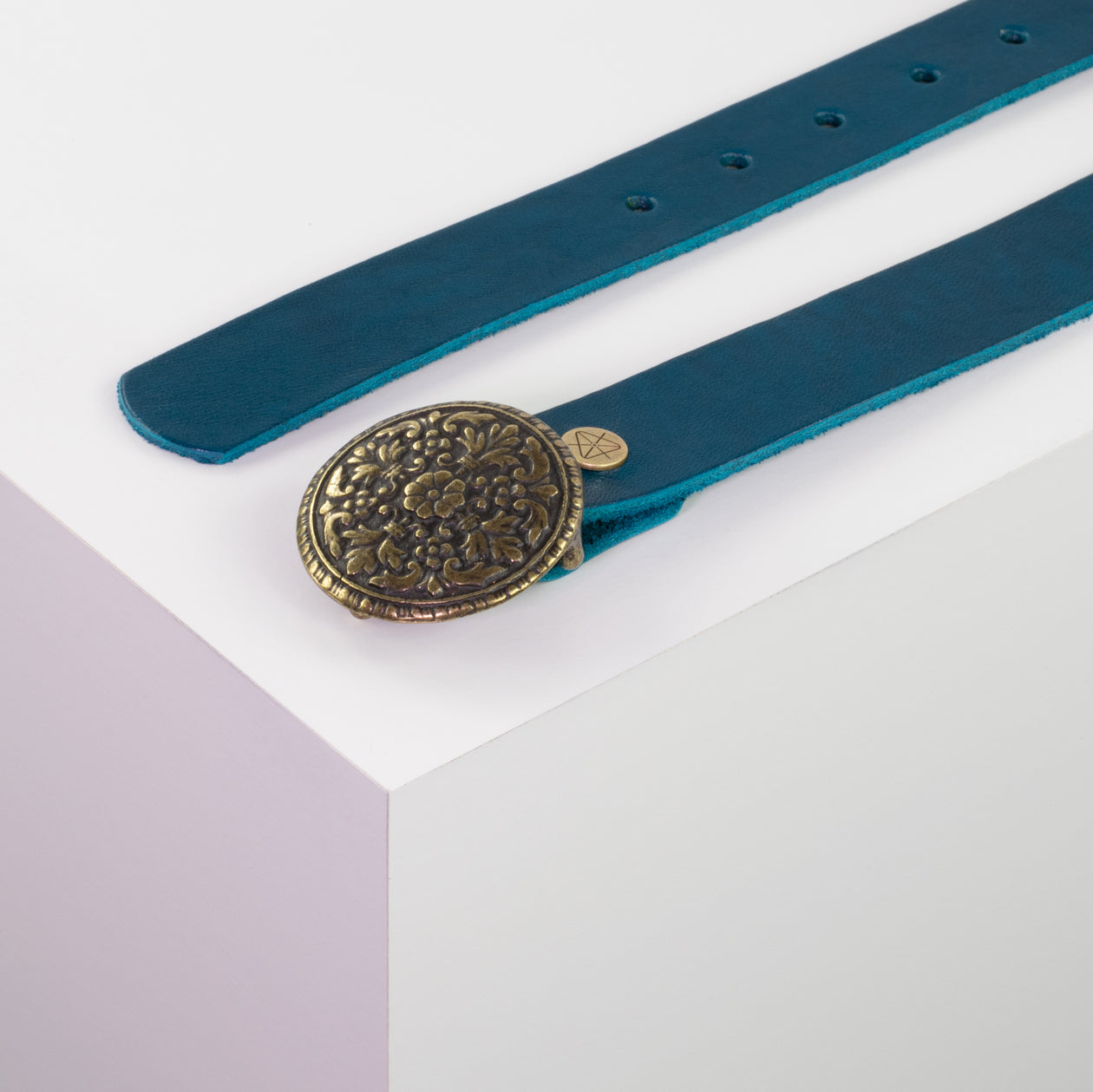 Ledergürtel 3cm mit Schnalle Montafon messing petrol ohne Muster