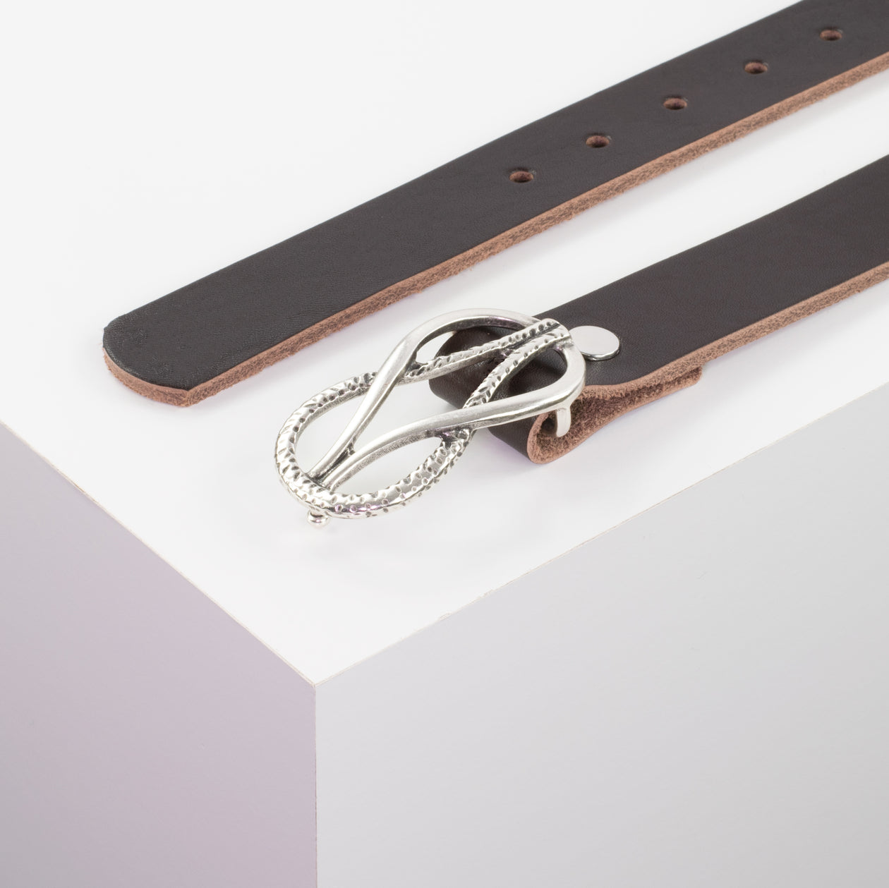 Ledergürtel 3cm mit Schnalle Havanna silber matt dunkelbraun ohne Muster